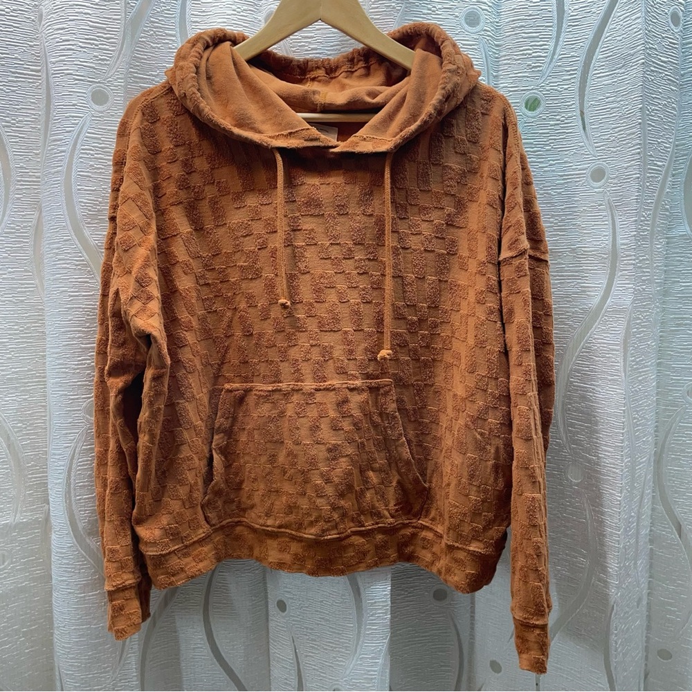 Billabong Hoodie Women Medium Rust Orange Excellent Checkerboard Terry Jacquard